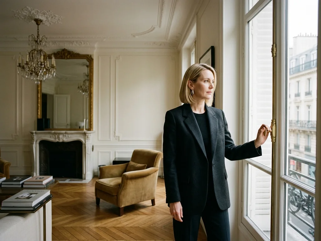Salon haussmannien rénové avec moulures d'époque et mobilier contemporain haut de gamme avenue Foch.