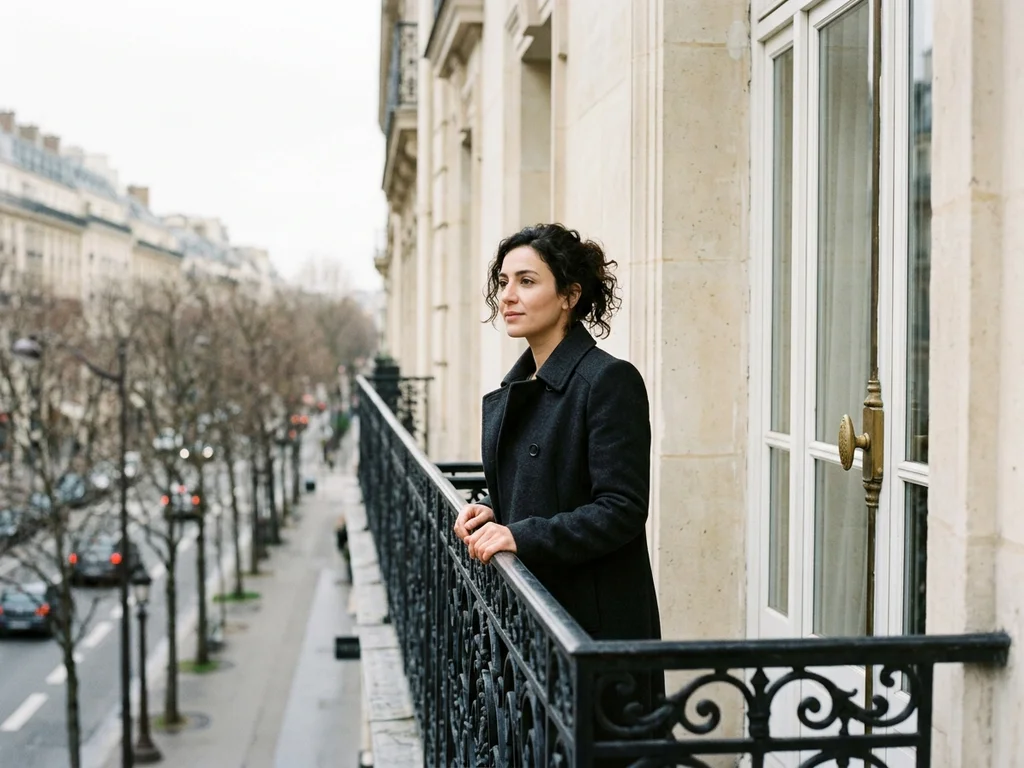 Résidente sur le balcon d'un hôtel particulier rénové avenue Georges Mandel au cœur de Passy.