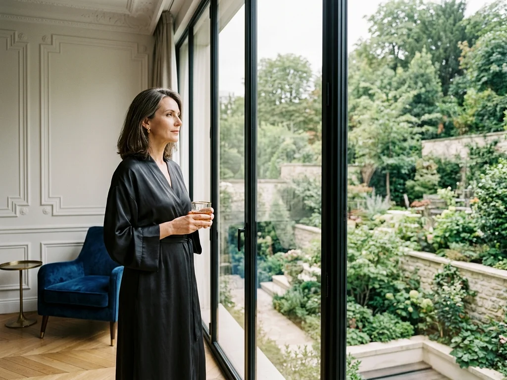 Suite parentale Art Déco lumineuse s'ouvrant sur une terrasse végétalisée à Auteuil.